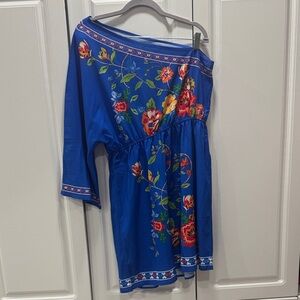 SHEIN Blue Floral Off-Shoulder Dress